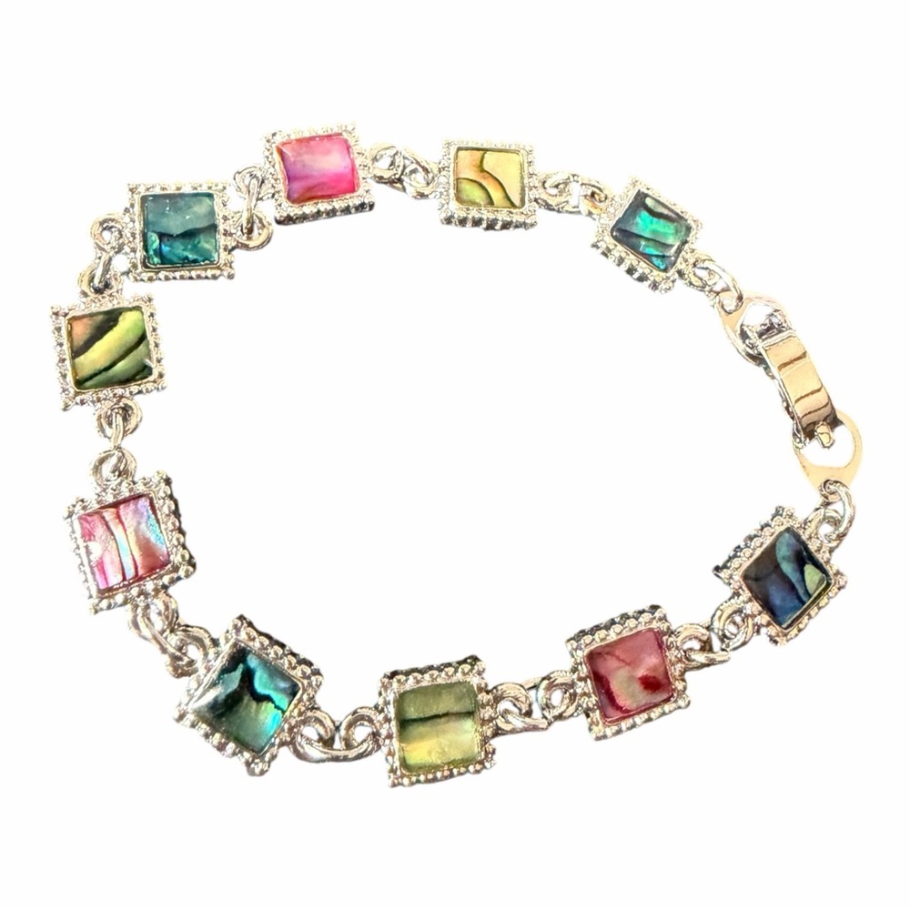 Multicolor Abalone Shell Square Link Bracelet - W… - image 4